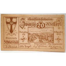 AUSTRIA 1920 . TWENTY 20 HELLER . ERROR BANKNOTE